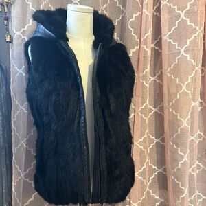 Black Faux Fur Hooded Vest